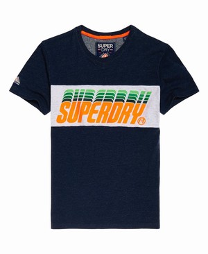 Superdry Triple Drop Pop Panel Férfi Pólók Sötétkék | CFLNT8962